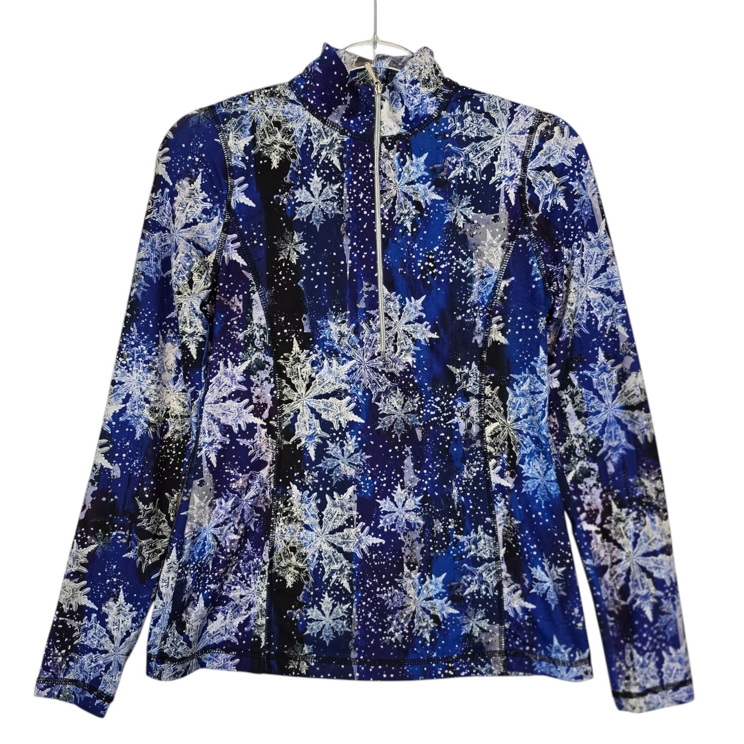 Sno Skins Micro Fiber Quarter Zip Neck Pullover Snowflake Pattern Blue White XS