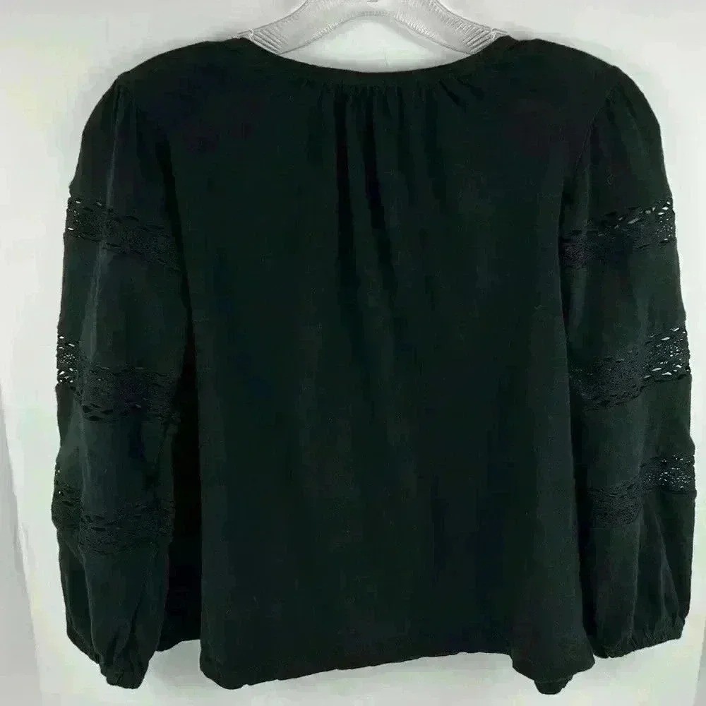 Linda Leal Women’s Black Peasant Blouse Long Sleeve Size S