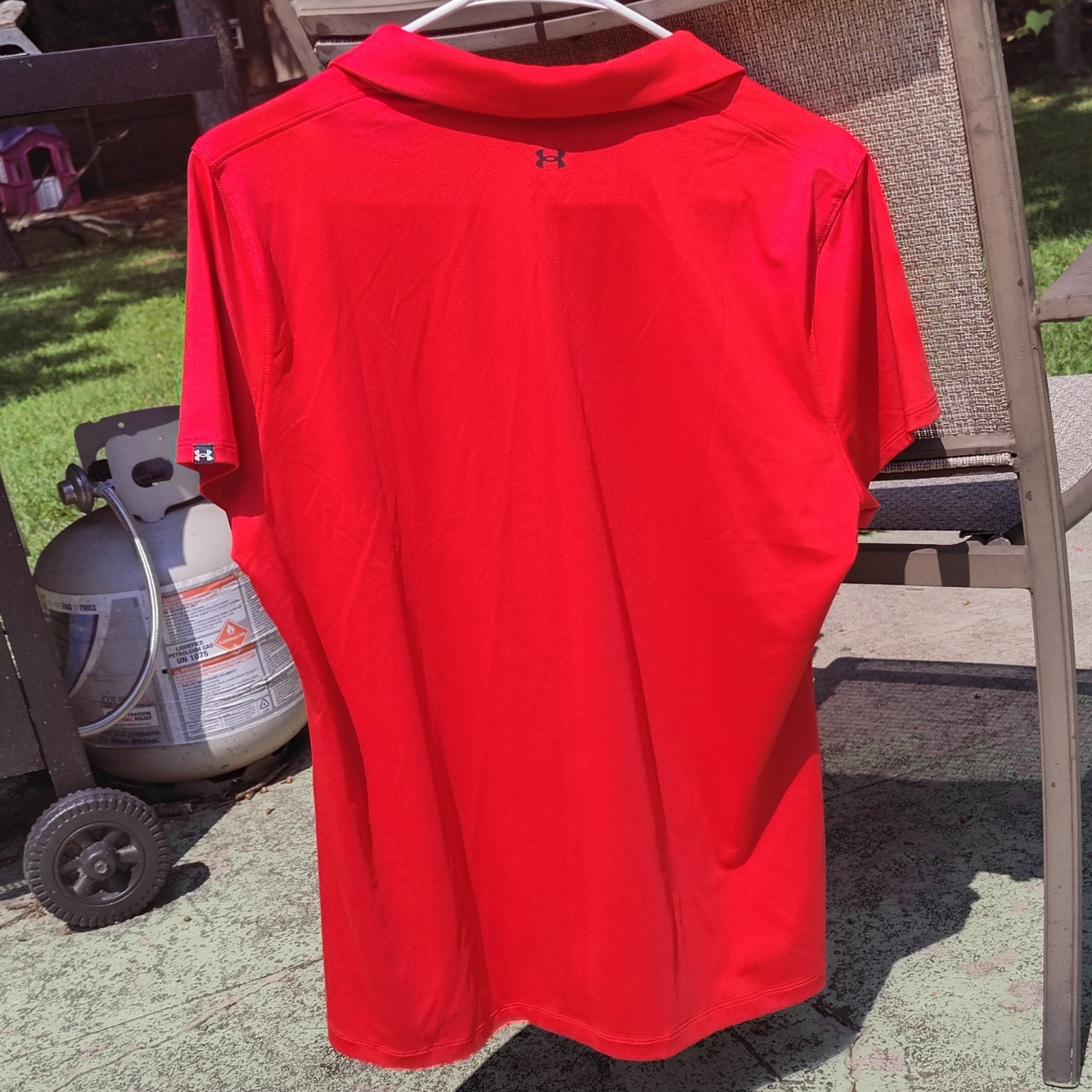 Under Armour Womans Fitted Red Polo Shirt L Short Sleeve Recycled Logo