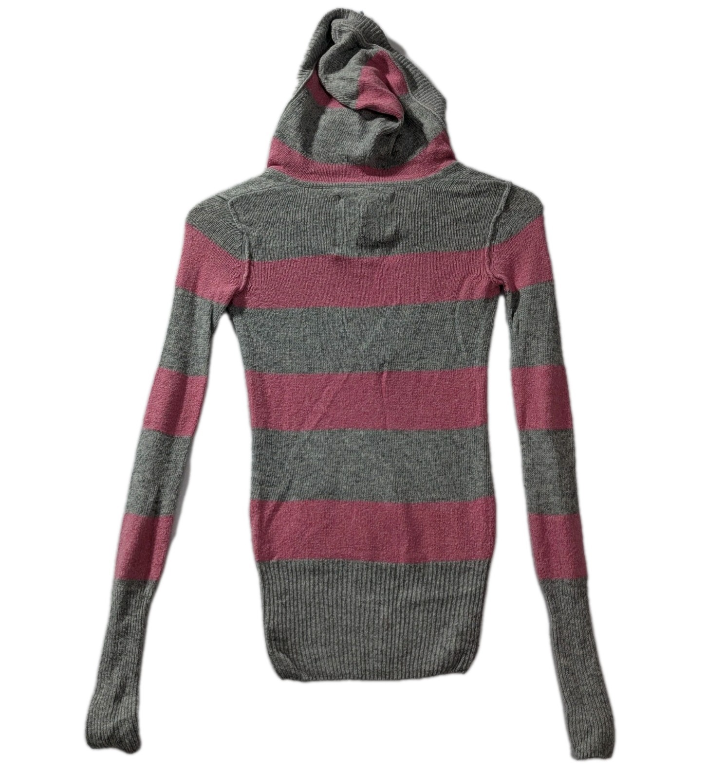 Abercrombie Y2K Gray Pink Stripe Hoodie Sweater Women’s Small Rabbit Hair Blend