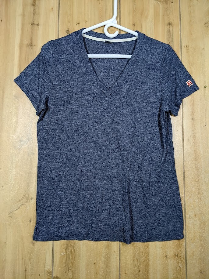 Homage T-shirt Women’s M Heather Navy Short Sleeve V Neck USA Rayon/Poly