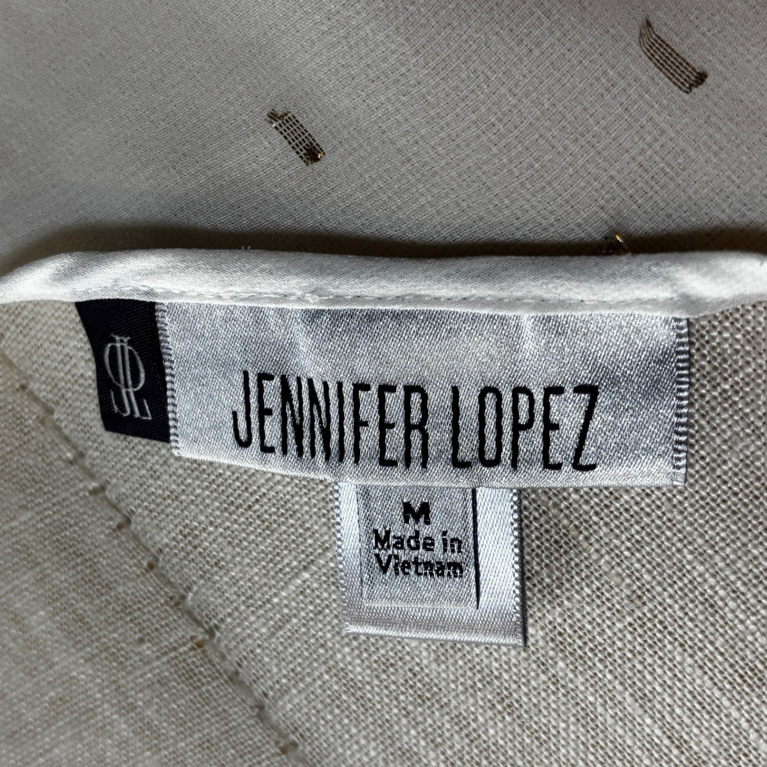 Jennifer Lopez Cold Shoulder White Metallic Dot Blouse Shirt Top Women’s M