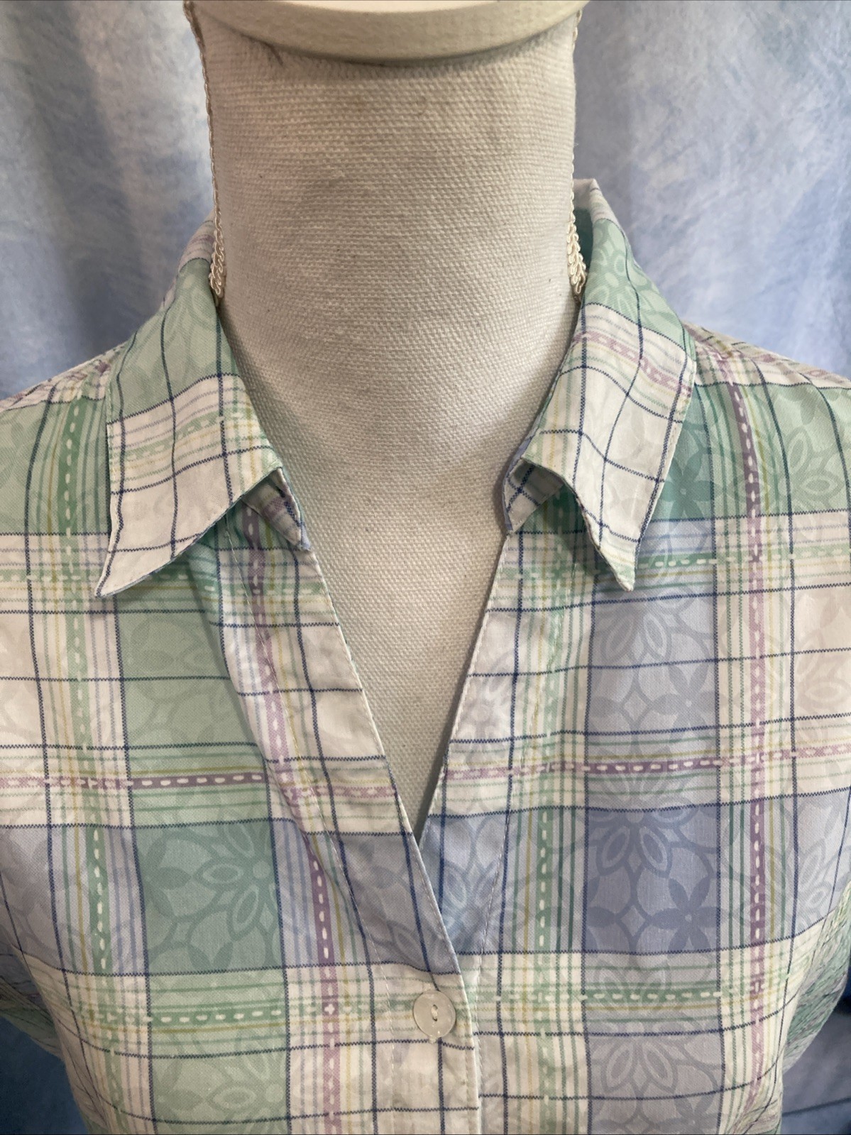 Alfred Dunner Pastel Plaid Button-Down Shirt S Cottagecore Grandmacore Floral