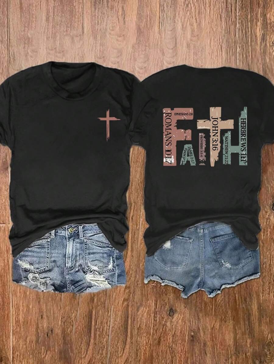 Christian Short-Sleeved Shirt With Bible Verses, Casual Cross T-Shirt
