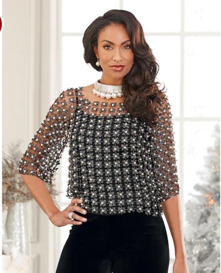 Size 1X PLUS Ivory Formal Wedding Dinner Party Church June Pearl Top