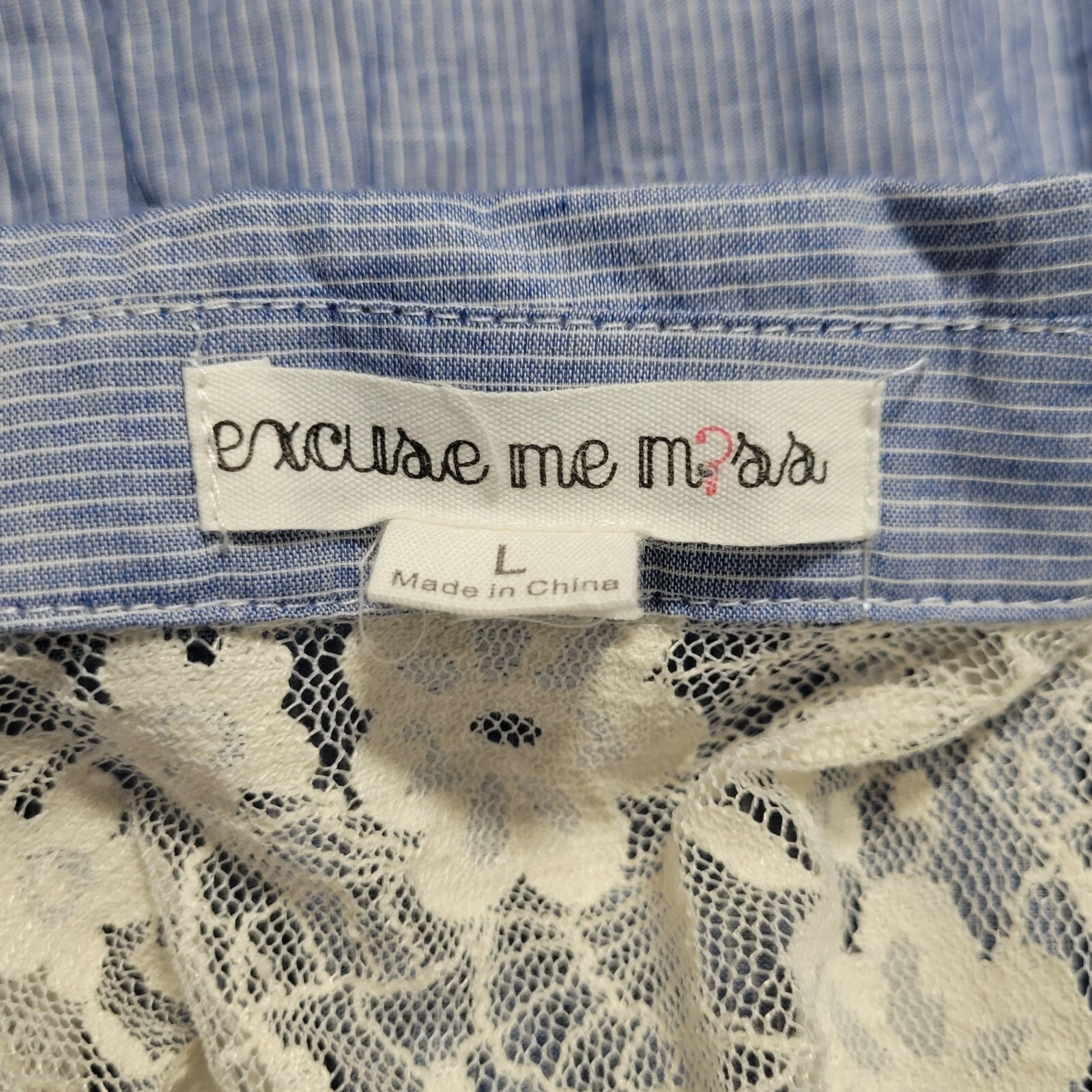 Excuse Me M?ss Womens Button Up Collared Shirt Size Large L Long Lace Sleeve