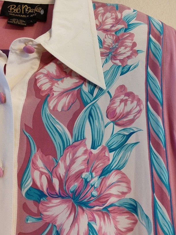 Women’s Bob Mackie Wearable Art 100% Silk Pink Lightweight Blouse Size L