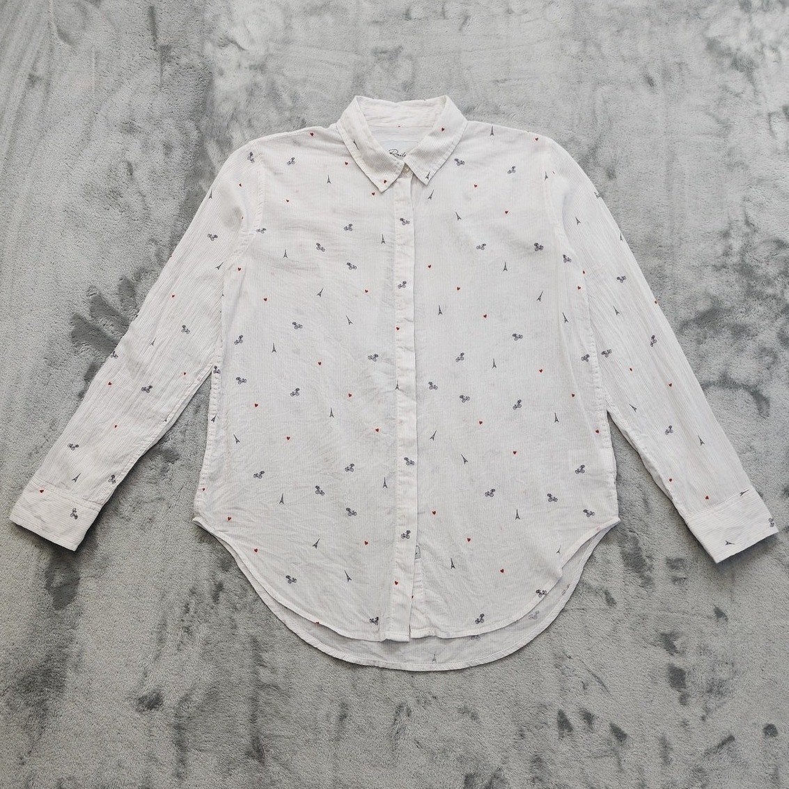 RAILS Shirt Womens XS White Taylor Eiffel Tower Print Little Paris Hearts Preppy