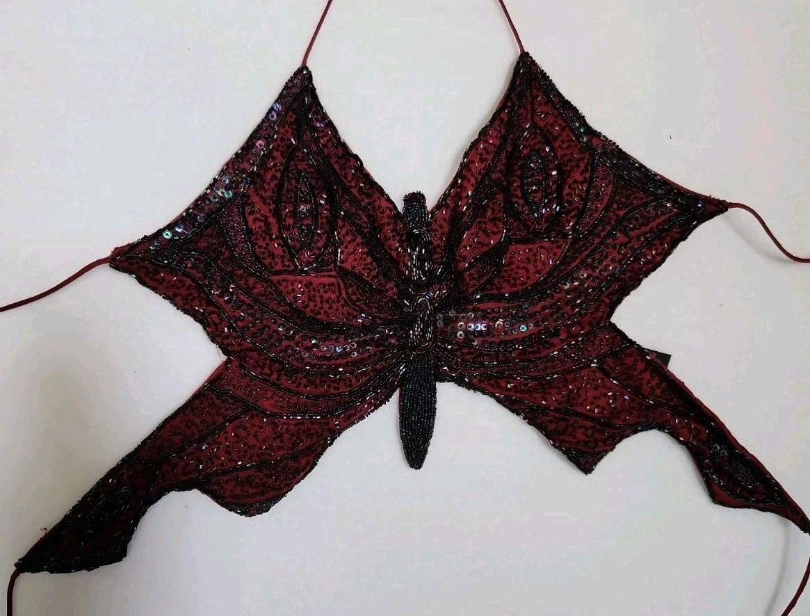 VTG Y2K Misdemeanor Butterfly Fairycore Rave Iconic Beaded Crop Top Large