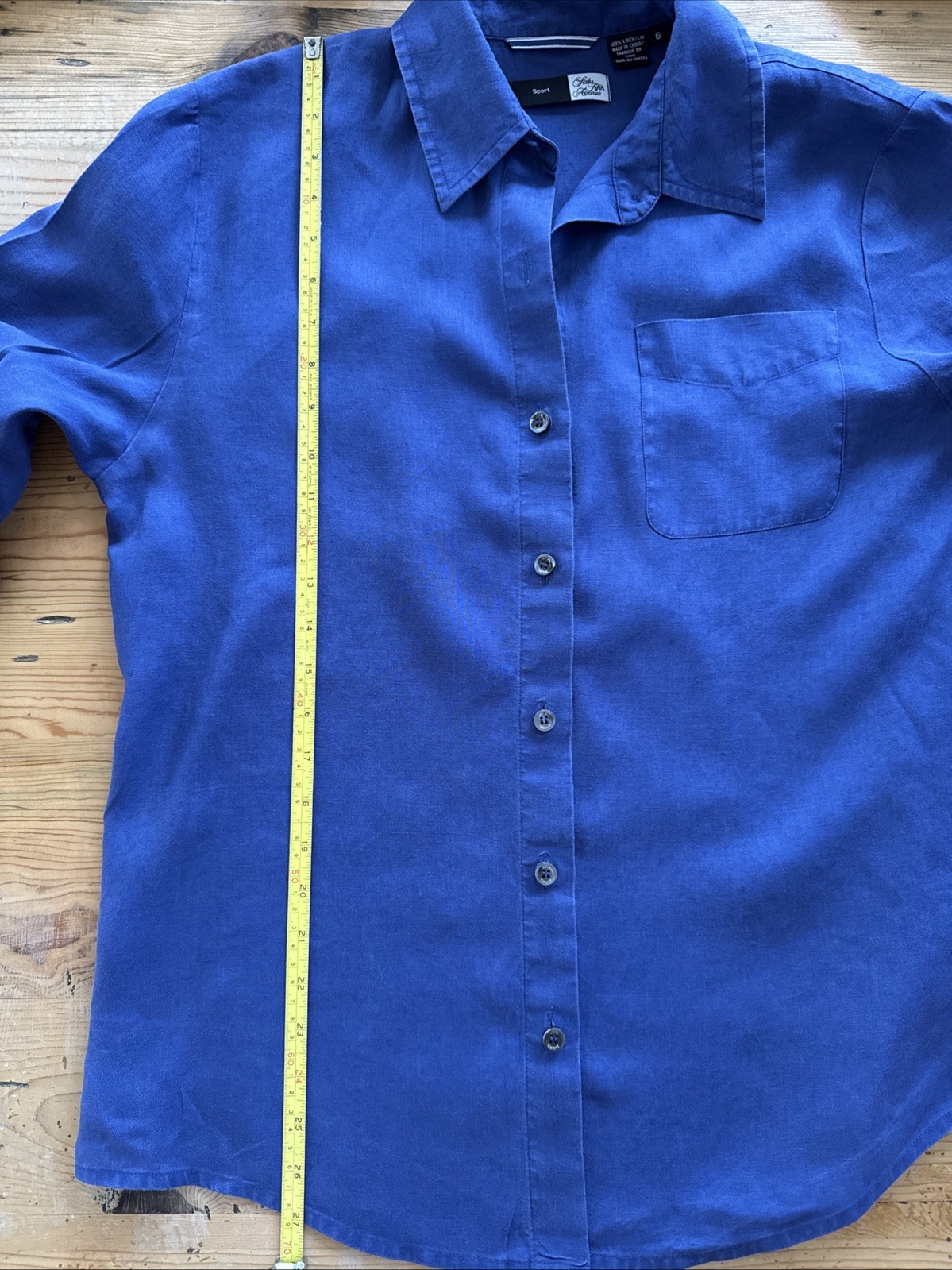 SAKS FIFTH AVENUE Sport Women’s 100% Linen BLUE Button Up Shirt RELAXED FIT Sz 6