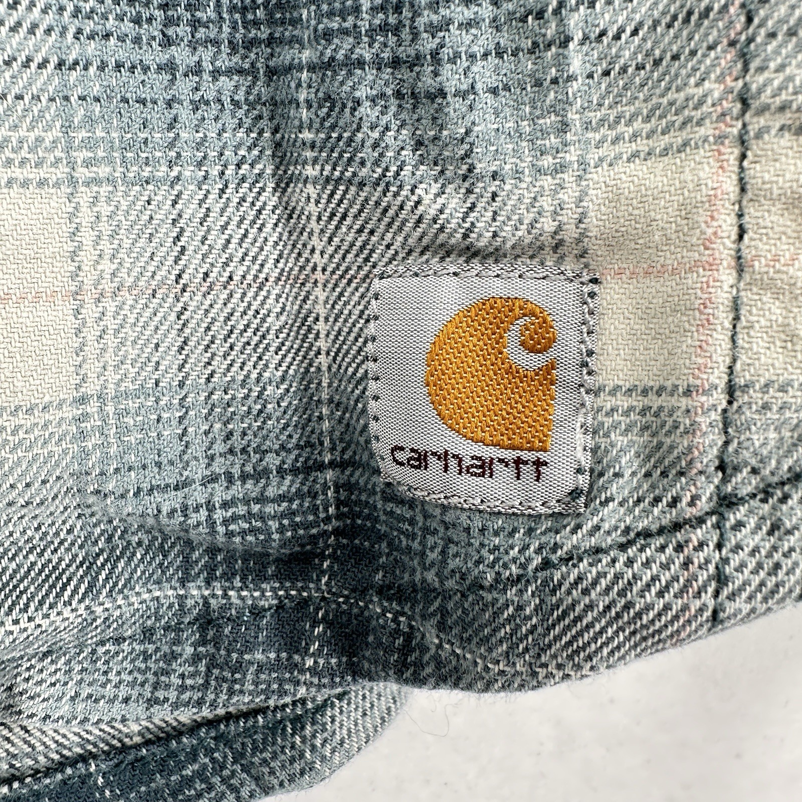 Carhartt Flannel Shirt Womens M 8/10 Button Up Blue White Workwear Winter Warm