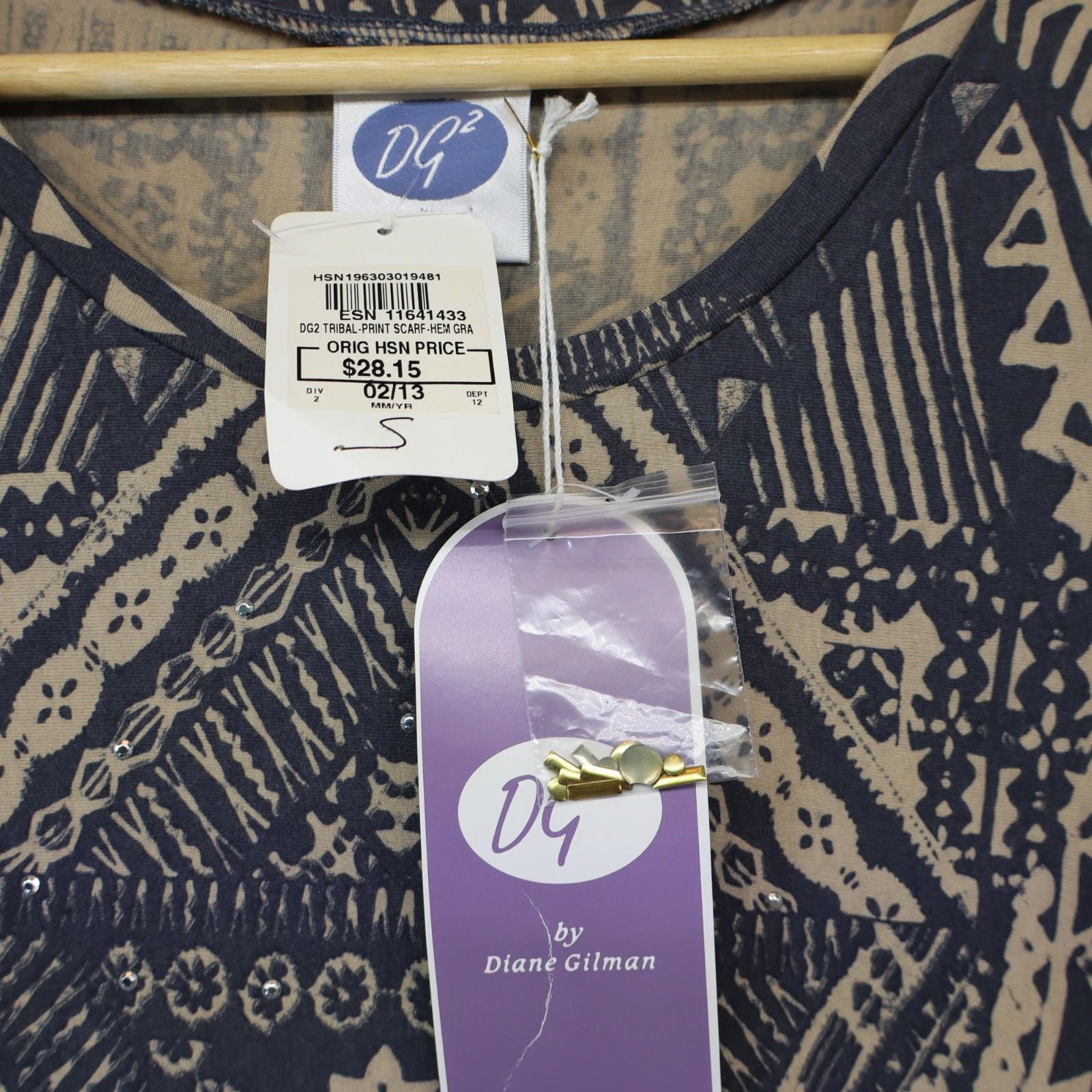 DG2 Diane Gilman Tribal Grey Hi-Low Hem Top Small NWT New
