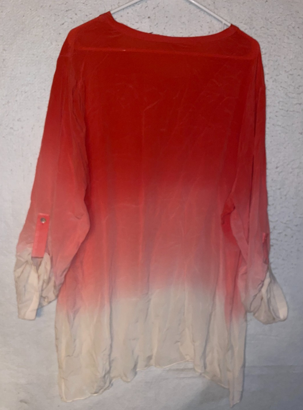 Soft Surroundings 100% Silk One Size roll tab sleeves flowy ombré coral pink