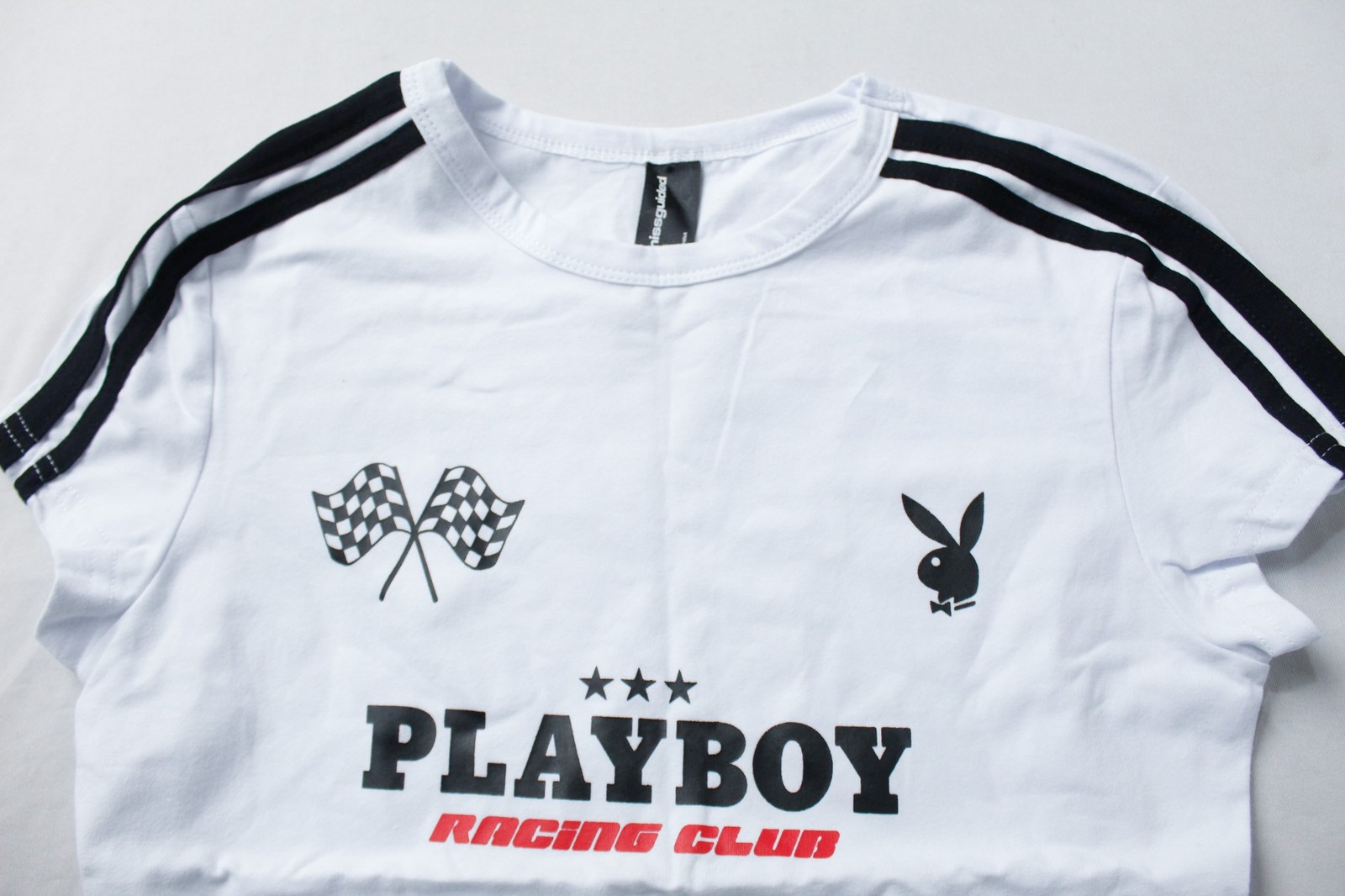 Playboy X Missguided Women’s Basic Racing Club T-Shirt JL3 White Small NWT