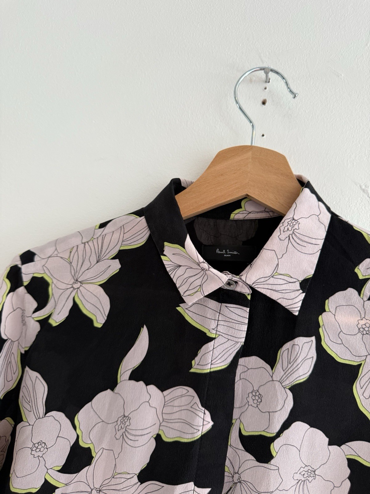 Paul Smith Silk Shirt Blouse Womens 38 Medium Black Floral Flower Button Up