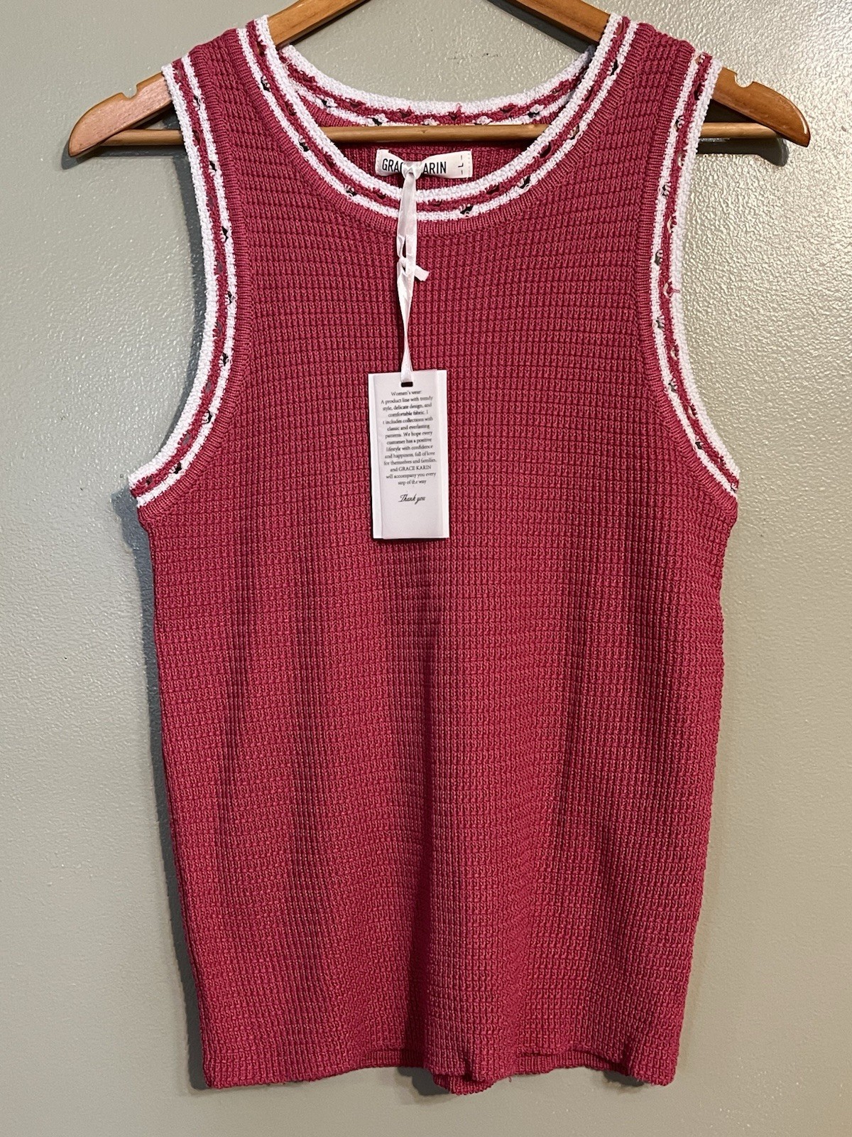 Grace Karin Stylish Pink Sleeveless Knit Top Stretch Size L NWT