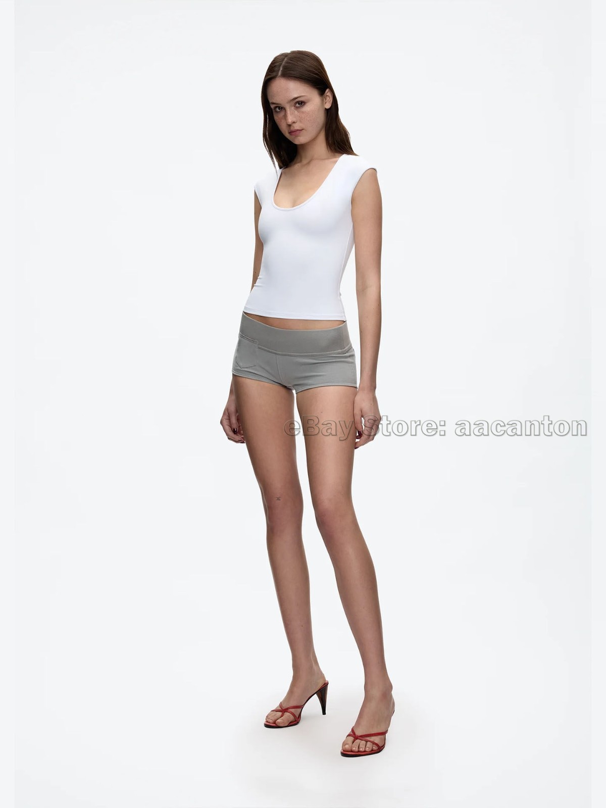 Tank Air Women Large U-neck T-shirts Tight Fit Fixed Dye High Stretch Short Top