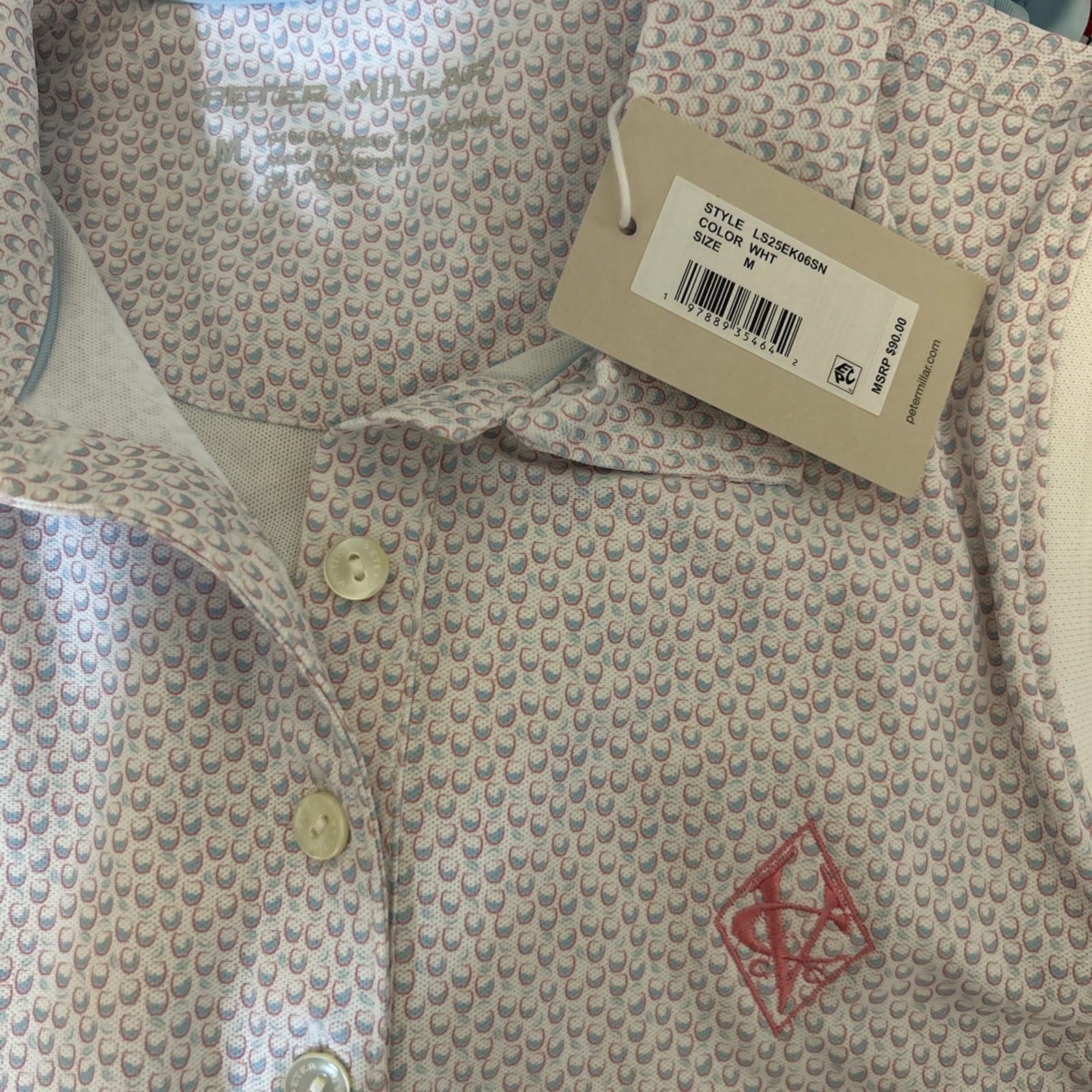 Peter Millar Women’s Sz M Polo Sleeveless Shirt Logo White Pattern Golf NWT $90