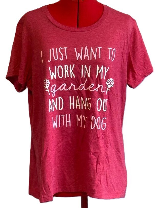 Heather Red ‘I Just Want to Work in My Garden’ Graphic Tee – Size XXL – New