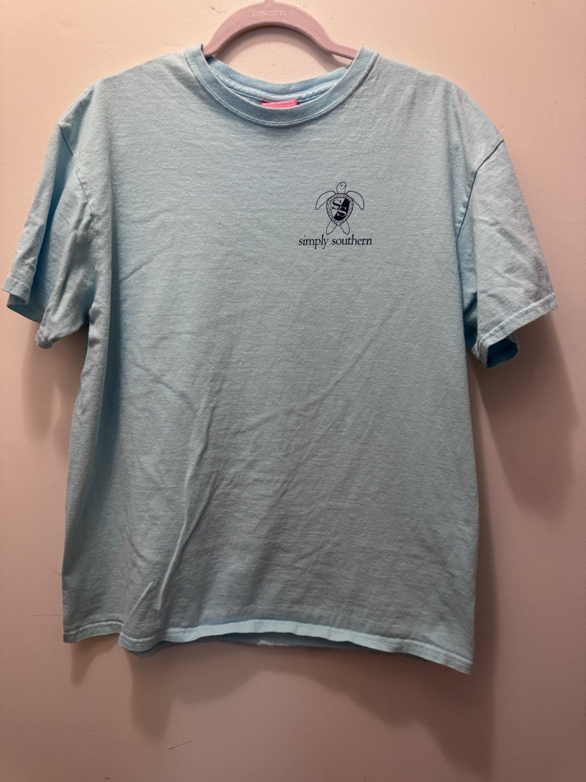 Simply Southern Women’s L Light Blue Graphic Beach Tee Crew Neck Short Sleeve