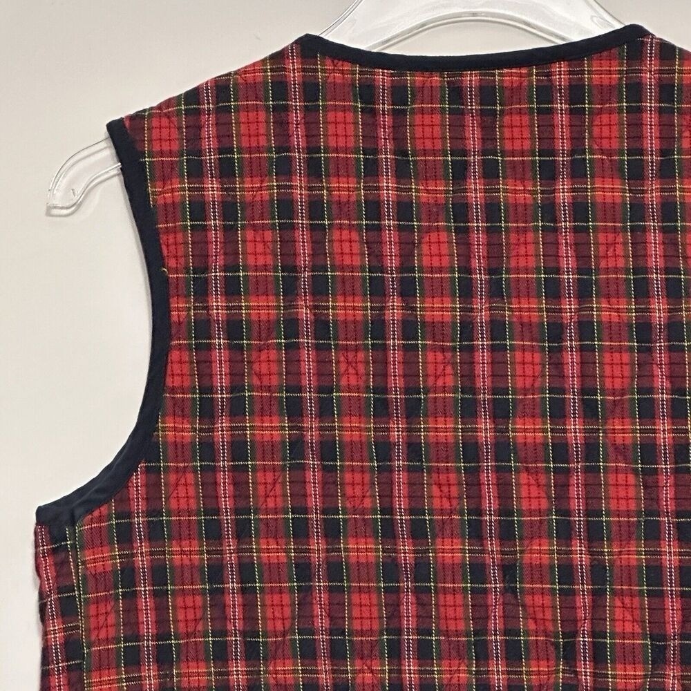 VTG 90s Schoolgirl Classic Preppy Vest Petite P Red Tartan Plaid Grandpa Cabin