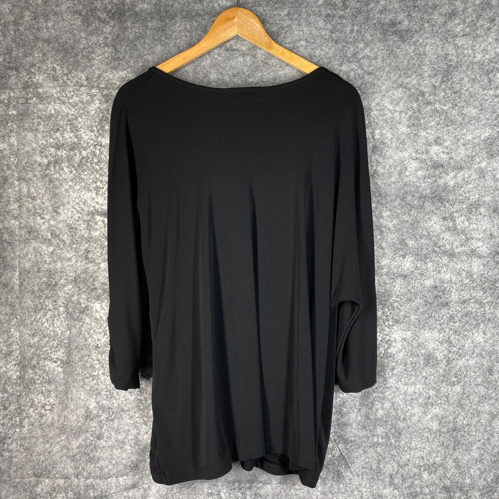 Ralph Lauren Shirt Women 3X Black Faux Wrap Flowy Drapey Stretchy Blouson Tunic