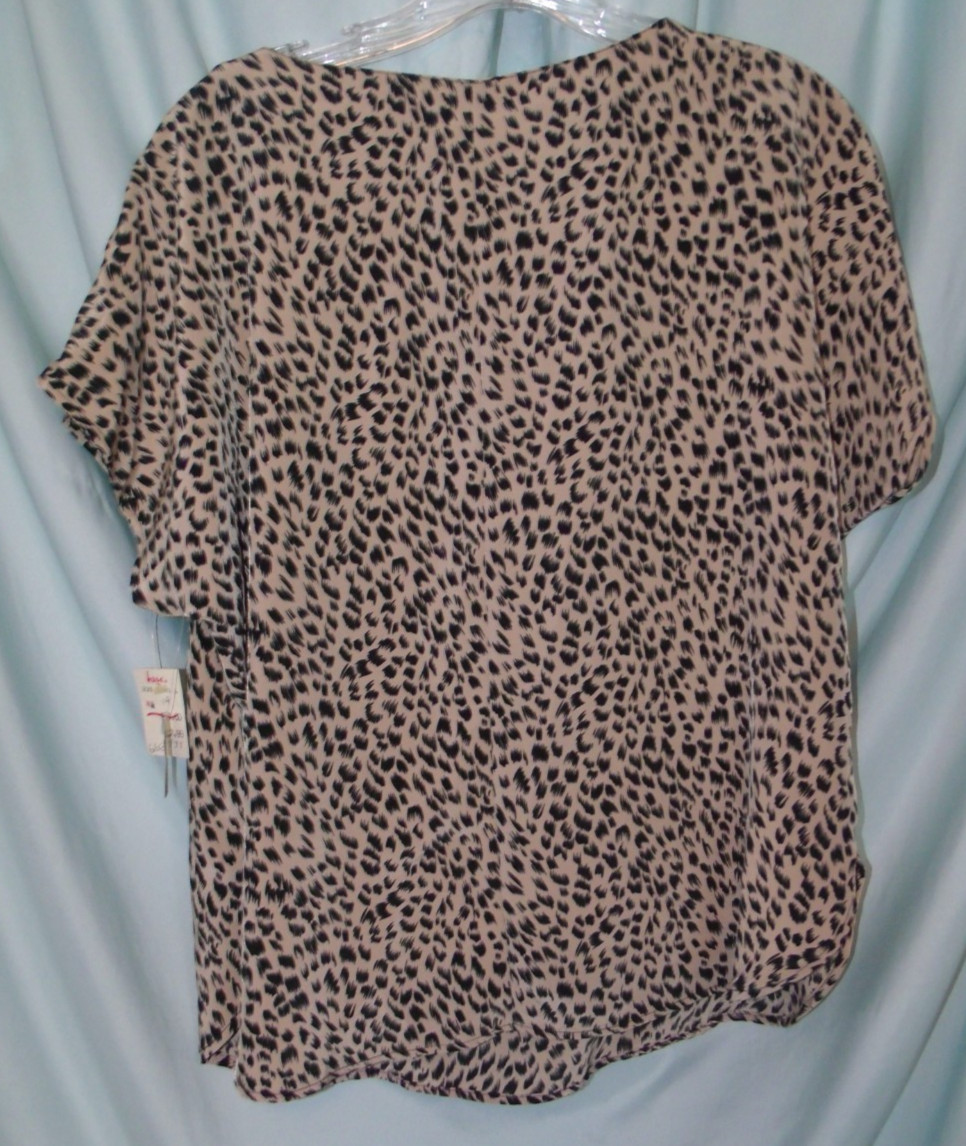 NWT Premonitions Black Beige Animal Print Dolman Slv Blouse Women’s Size 14 VTG