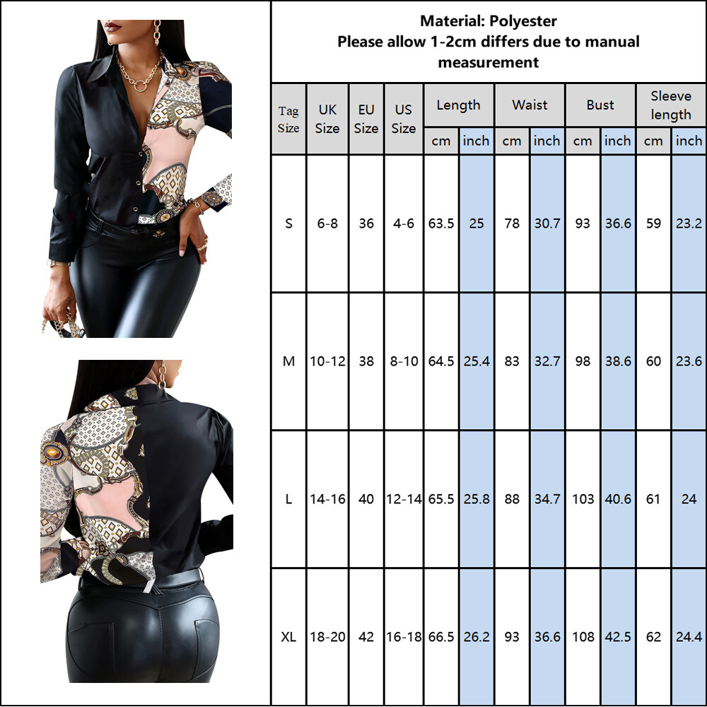 Women Top Vintage Hit Color Print Shirt Collar Long Sleeves Button Casual Blouse