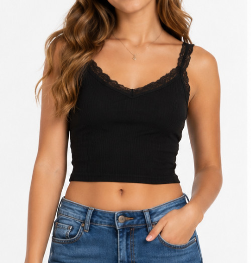 American Eagle Ribbed Lace-strap Crop Top Teen’s XL Navy Blue Summer Casual