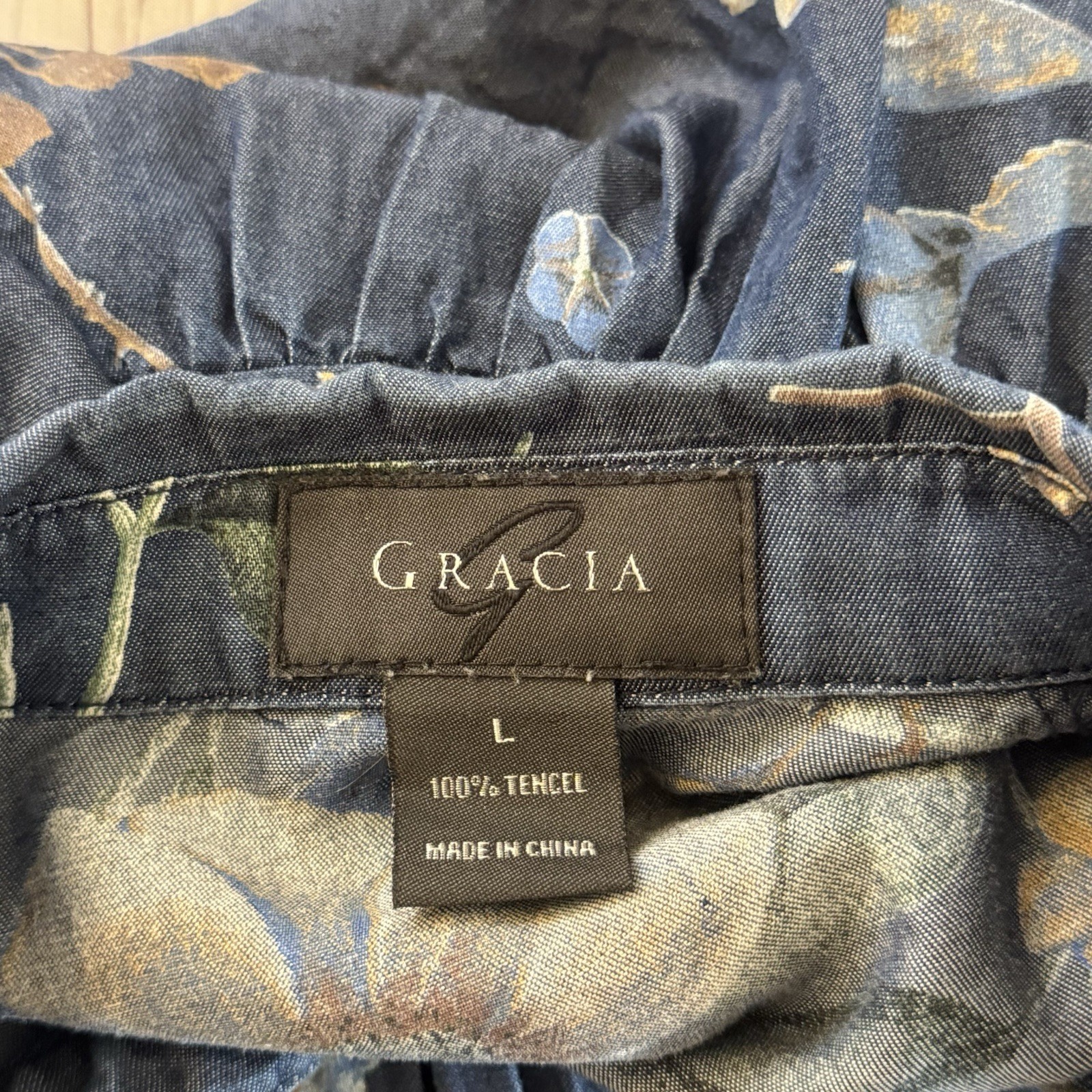 Gracia Floral Tencel Boho Peasant Blouse Pintuck Balloon Sleeve Women Large