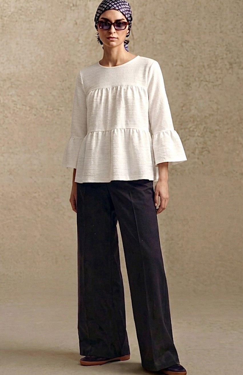 J. CREW BABYDOLL TIERED TOP L WHITE BELL PREPPY COUNTRY CLUB HAMPTONS COQUETTE