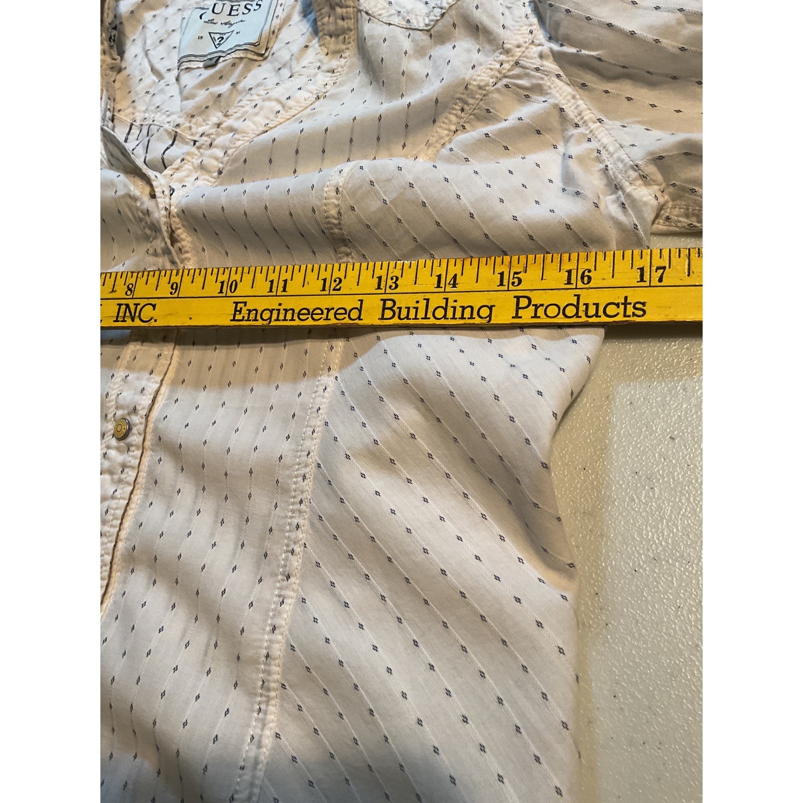 Guess Los Angeles Womens White Navy Diamond Print Snap Front Western Size M