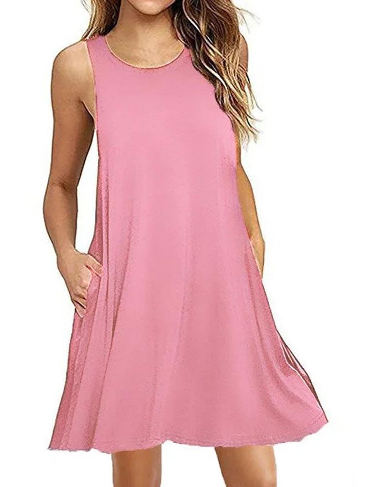 Women’s Summer Casual Swing T-shirt Dresses Beach Cover Up with Pockets Plus