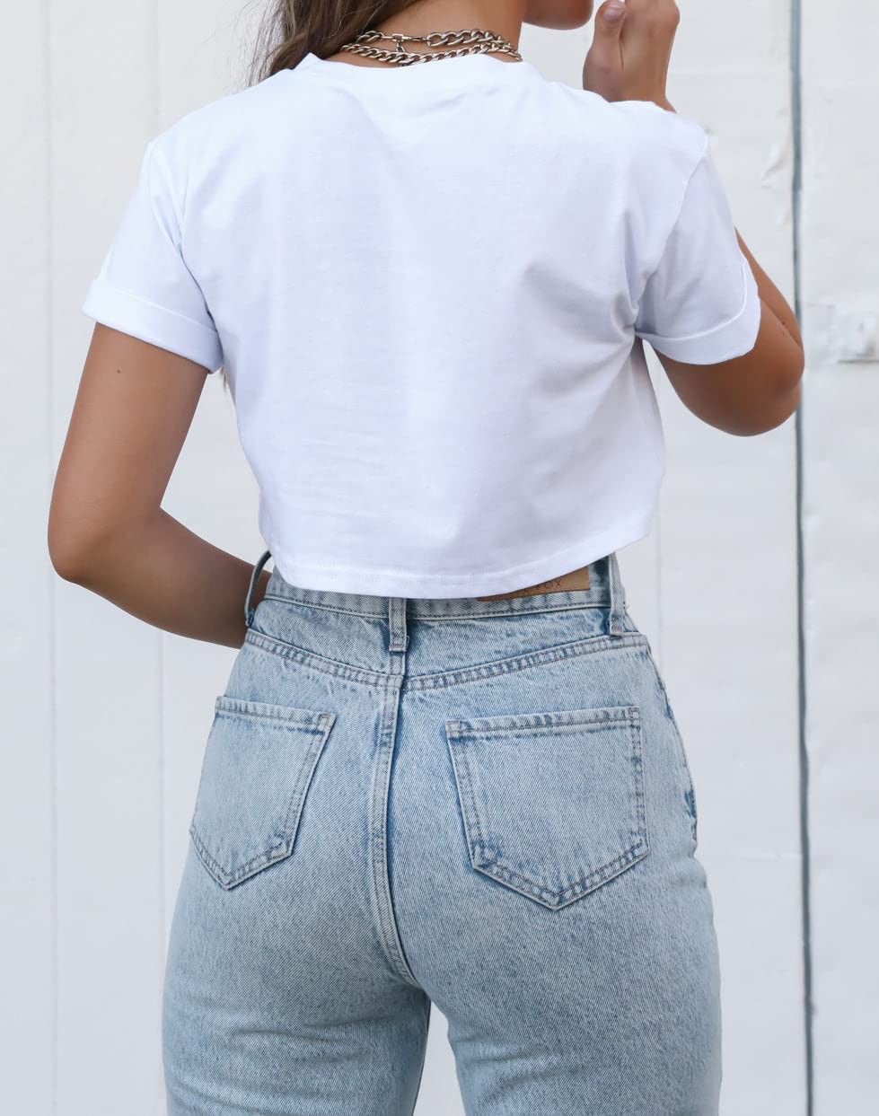 REVETRO Trendy Baby Tees for Women Simple Short Sleeve Plain Crop Top T-Shirt