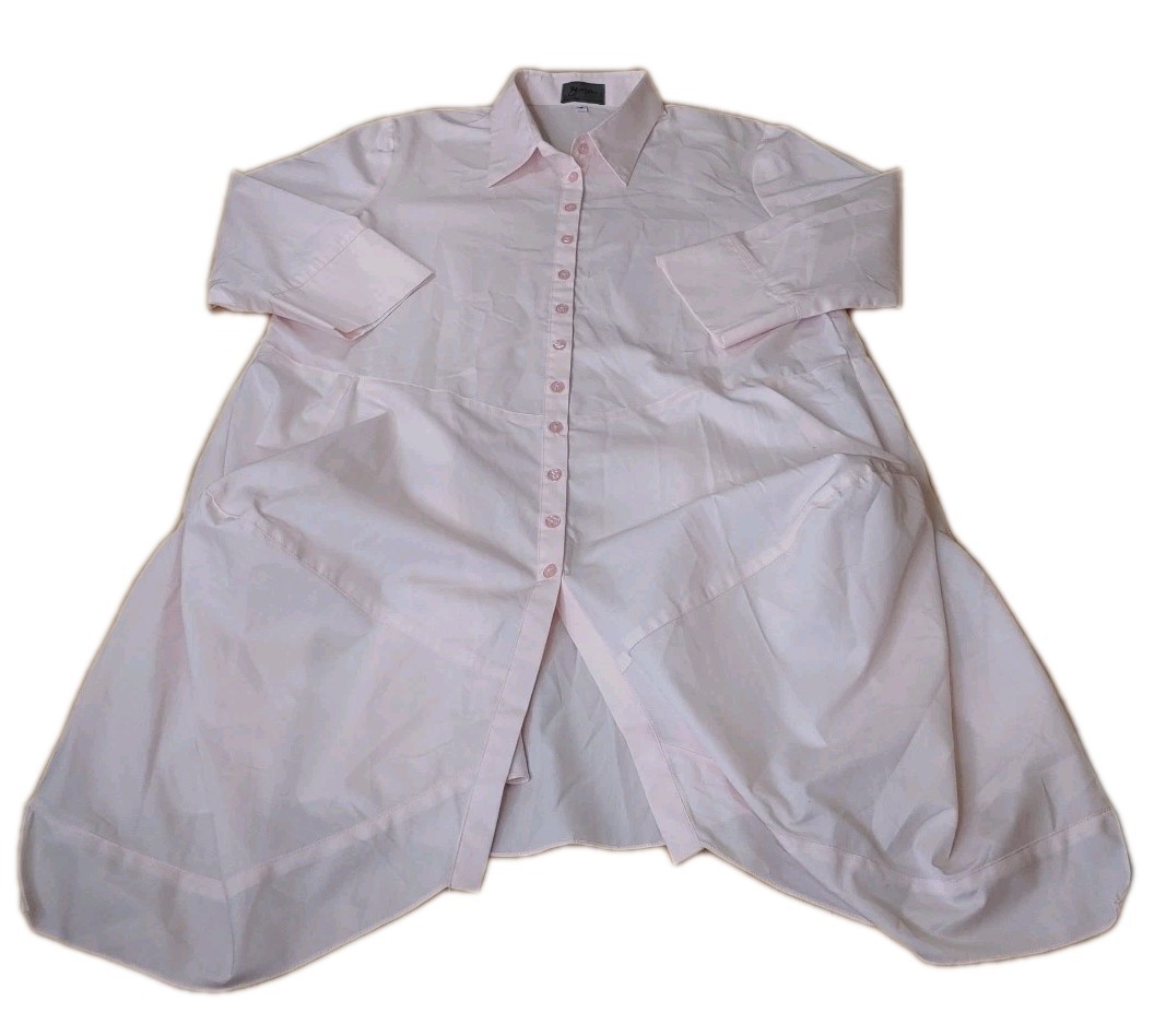 Zina Beverly Hills Lagenlook Tunic Dress Shirt Large Pink Button Baggy Feminine