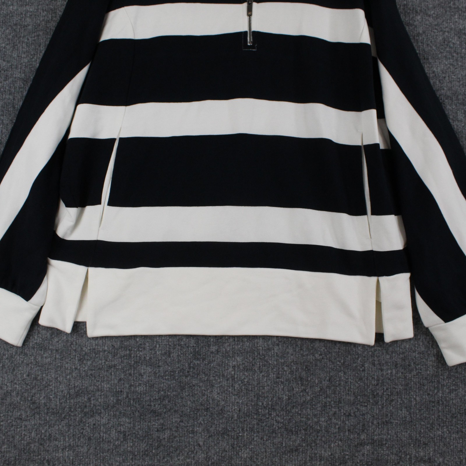 Aday Sweater Medium Stripe Polo Jersey Black White Half Zip Casual Travel Comfy