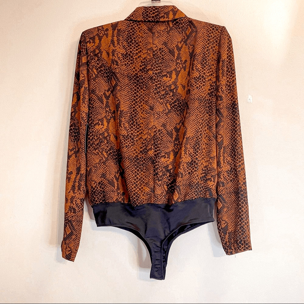 Bar III Becca Tilley Surplice Bodysuit Womens S Snakeskin Print Long Sleeve Top