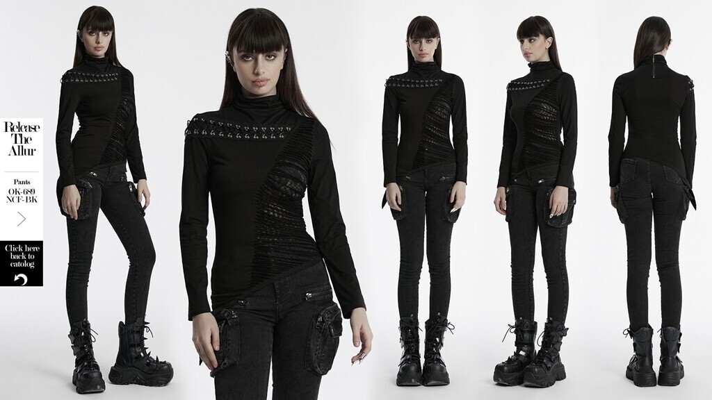 Punk Rave Women Black Gothic Punk Decadent Burnt Asymmetric T-Shirt Slim Tops