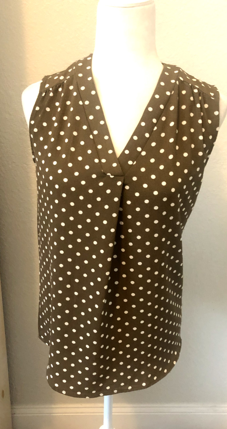 Size S JON & ANNA Taupe Brown Poka DOT Textured Georgette VNeck Blouse Tank TOP