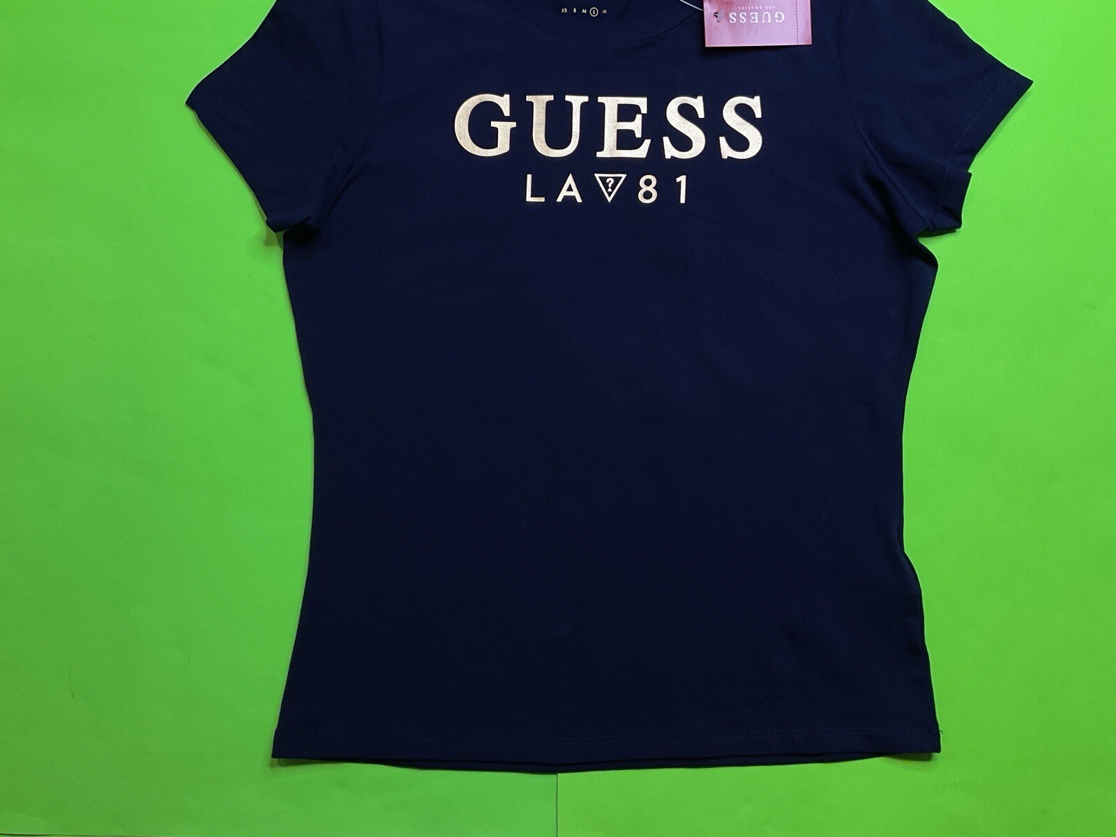 GUESS Los Angeles Women’s Short Sleeve T-Shirt LARGE Navy Blue w/Gold NEW