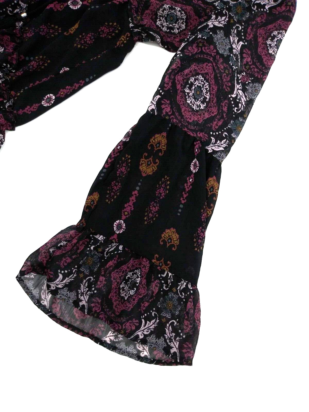 Knox Rose Women’s Size S Boho Tunic Sheer Tassel Ruffle Velvet Black Lace