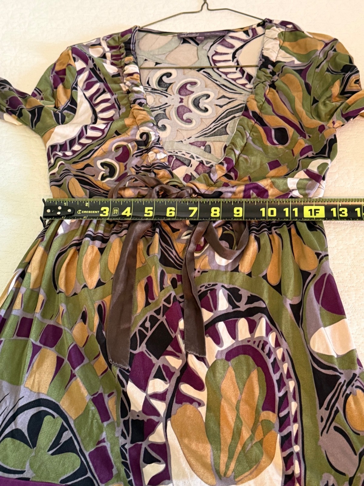 Hale Bob Green Multicolor V-Neck Long Sleeve Silk Tunic, Size S