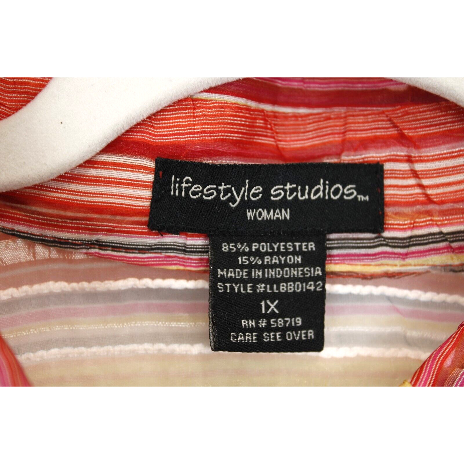 Artsy Colorful Stripe Sheer Blouse Button Front Women 1X Office Coastal Layering