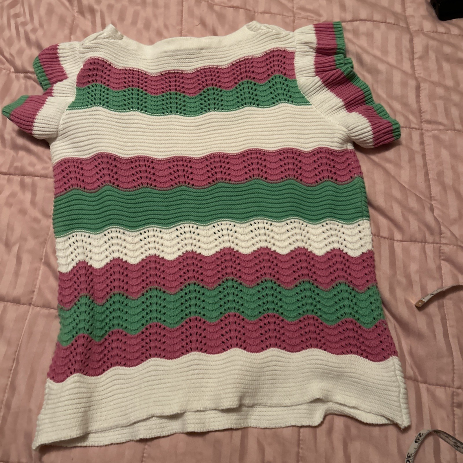 THML knit White Pink Green stripe Flutter top Size M