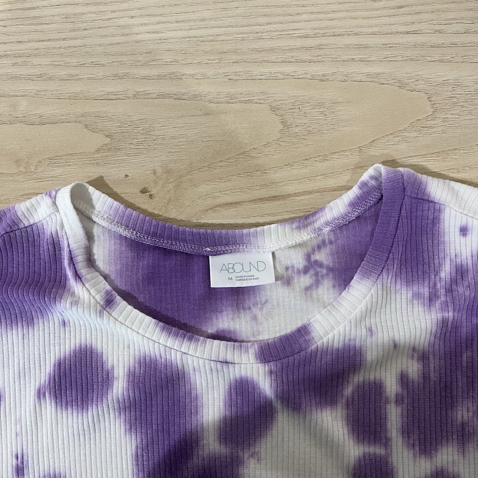 Abound Tank Top Size Medium Purple White Tie Dye Ribbed Jersey Knit Sleeveless