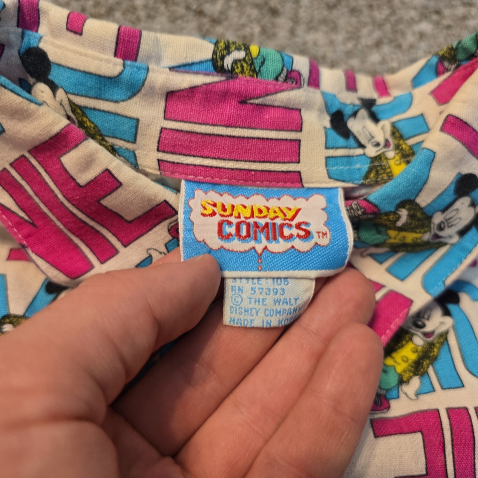 VTG 90s Sunday Comics Shirt Medium Mickey Minnie Mouse Walt Disney Button Up