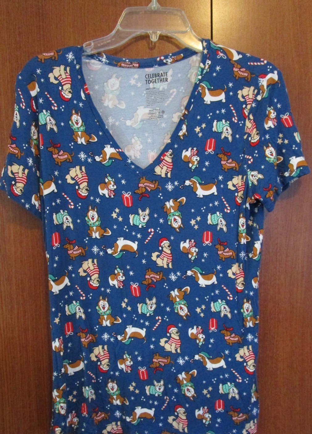 Celebrate Together Christmas Dog Tee Top Medium Rayon Spandex Bust 37 Length 26
