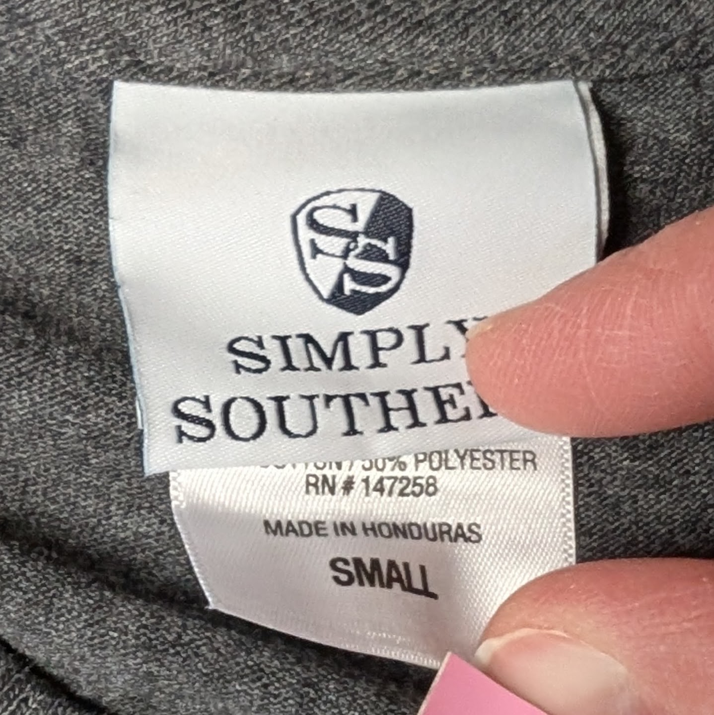 Simply Southern Womens NWT Long Sleeve T-shirt Dark Gray Pink Ribbon Size S New