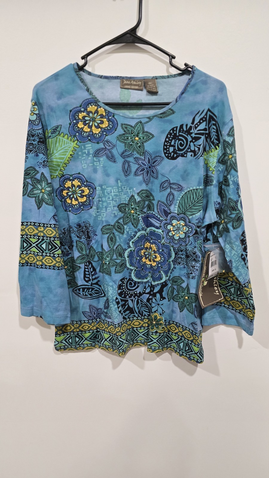 Jane Ashley Blouse Top Women’s Size XL 3/4 Sleeve Parsley Artsy Casual
