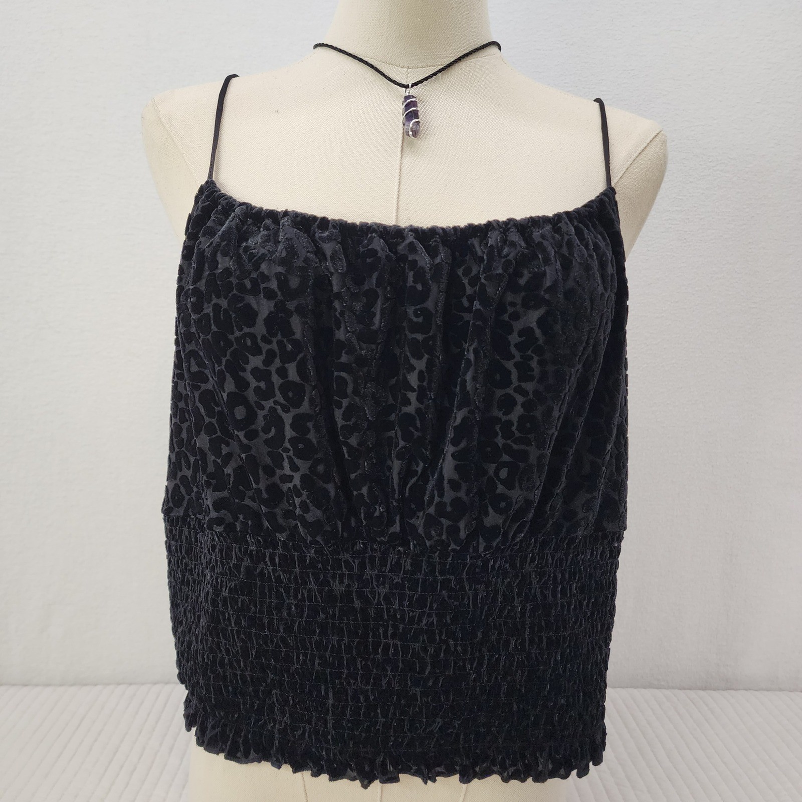 West of Melrose XL Black Velvet Leopard Print Cami Top Sleeveless
